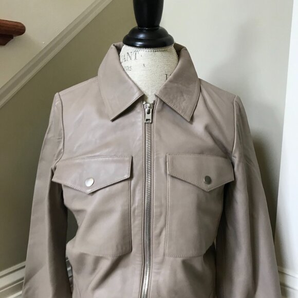 NWT JCrew Bomber Leather Jacket Womens XS Tan Nude Boulder Long Sleeve BJ932 NEW - Picture 7 of 13